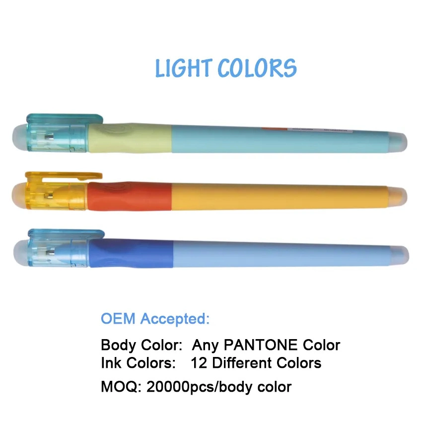 Unique Ergonomic Anti-Bacterial Erasable Pens 2 Erasers Blue Ink 0.5mm Heat Sensitive Ball Friction Erasable Gel Pen